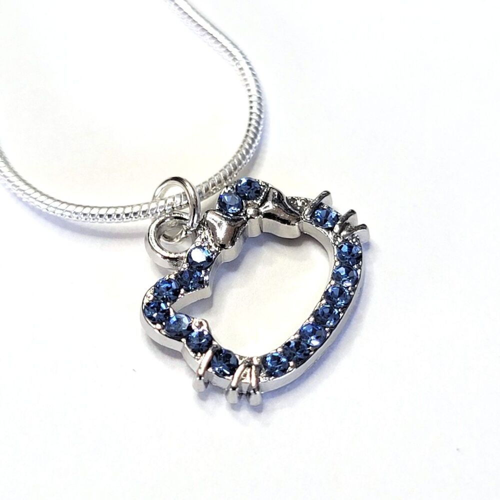 NWT Hello Kitty Blue Bling Charm Necklace, Sterling Silver Snake Chain – 22 in
